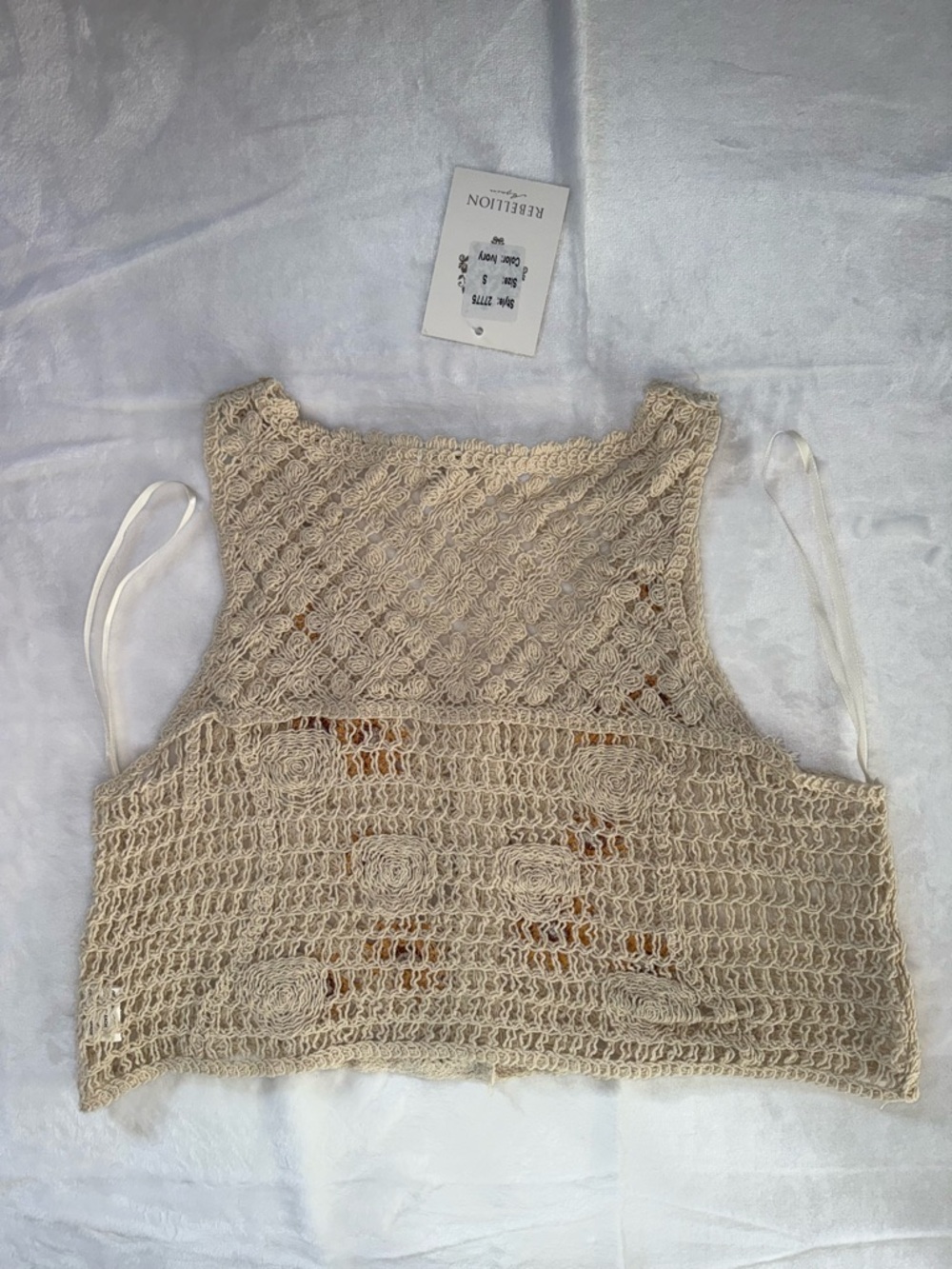 Rebellion Again Women Size S Vest Knit Embroidered Floral Cotton New Sleeveless - Picture 7 of 8